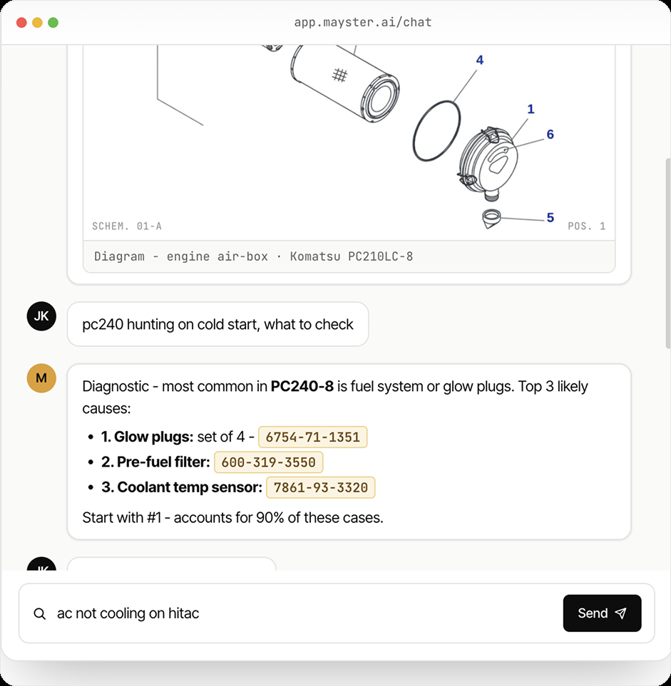AI Parts Assistant for Heavy Machinery