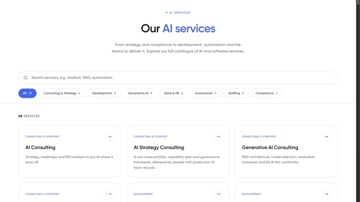 Preview of the Digital Colliers AI services catalogue