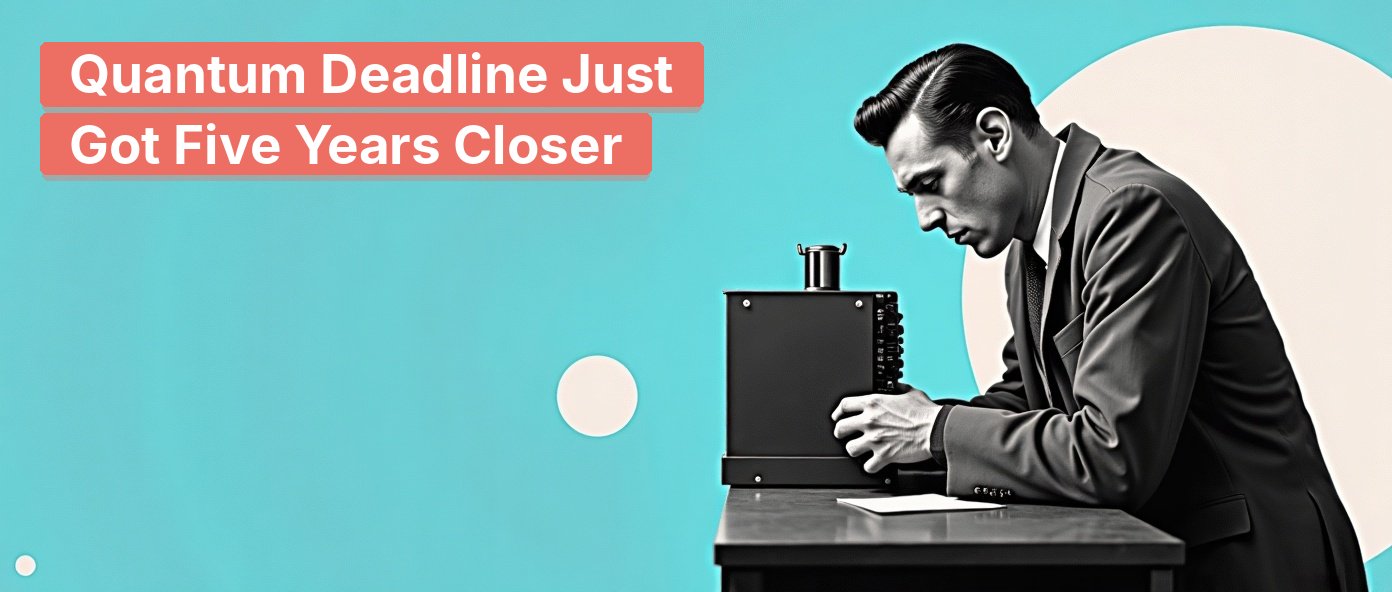 Vintage cryptographer at a cipher machine evoking urgency of post-quantum migration.