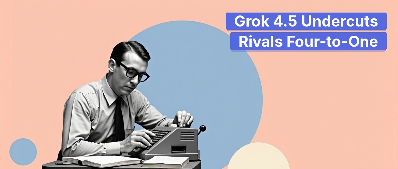 A vintage accountant works an adding machine, symbolizing xAI's aggressive cost-per-token math.