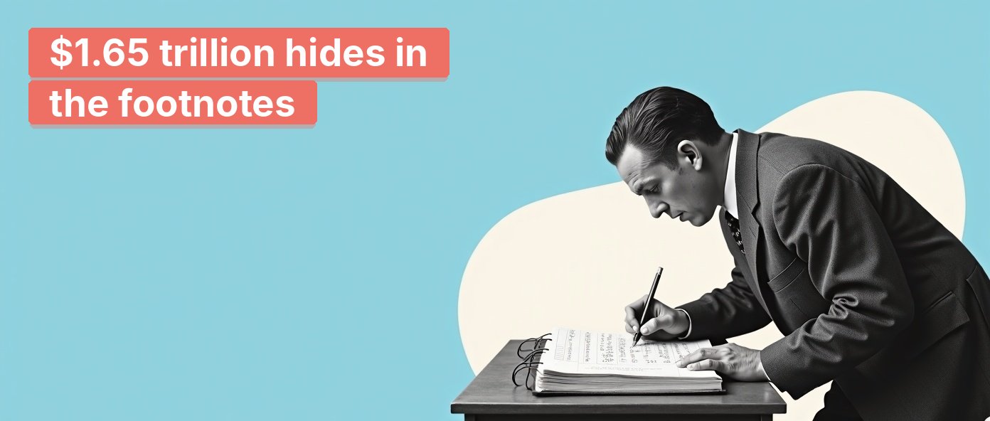 Vintage accountant poring over a massive ledger book by lamplight.