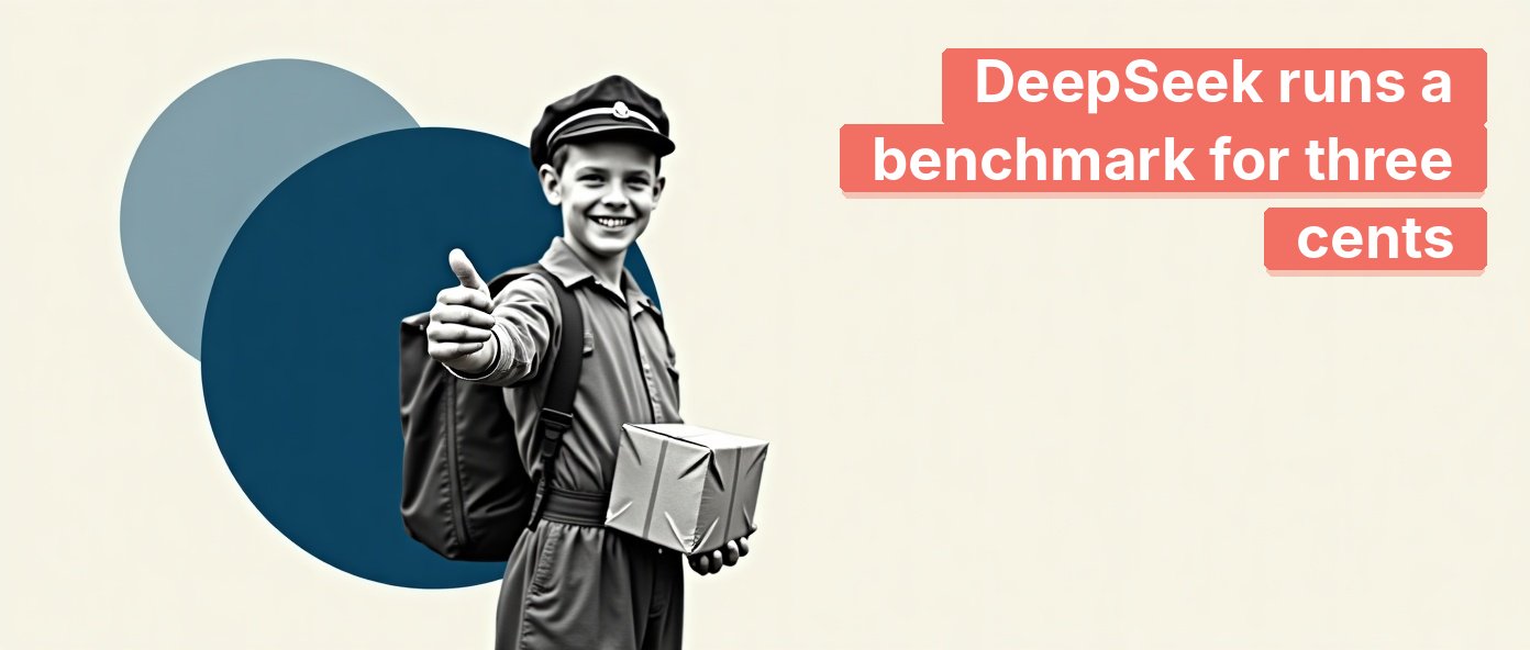 A vintage delivery boy holds up three pennies with a grin.