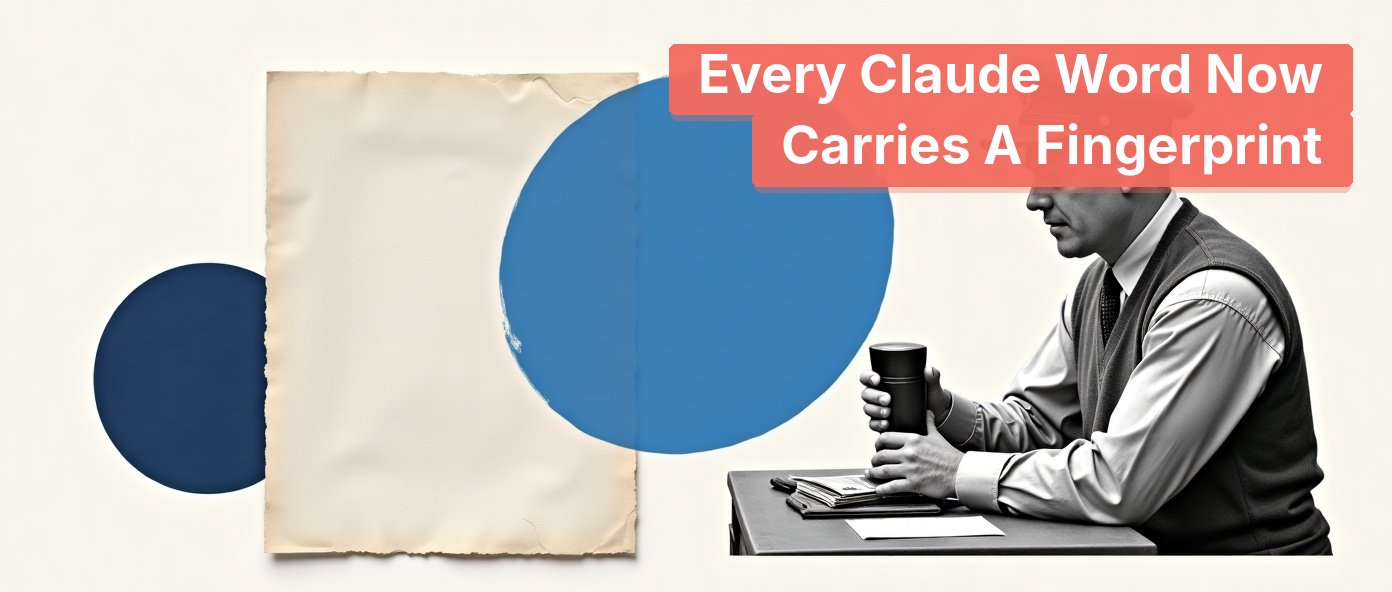 Vintage clerk stamping documents, evoking invisible watermarks on AI-generated text.